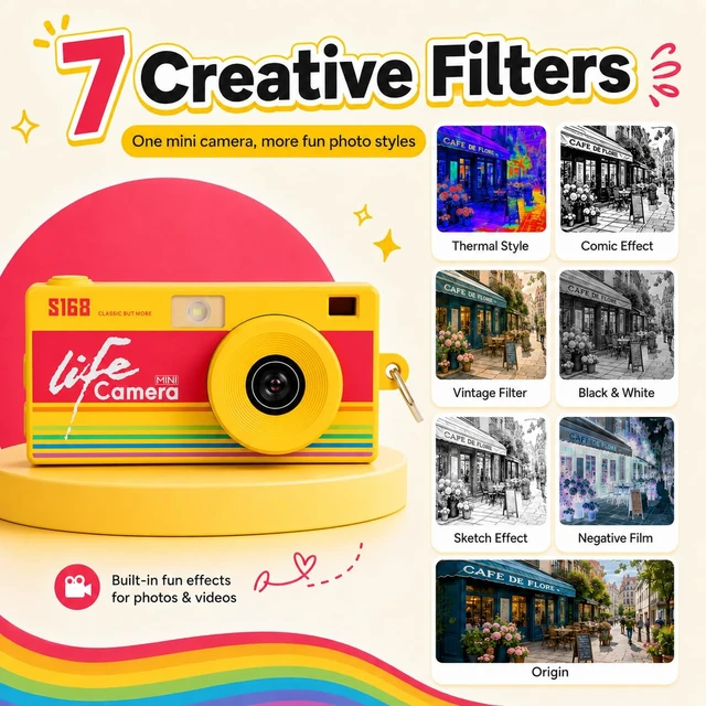 Alt view image 3 of 7 - Mini Keychain Digital Camera, 16GB Card, Y2K Retro Tiny Camera 1440P Video, 2MP Photos, 1.47-Inch IPS Screen, Built-In Flash, Filters, Pocket Size for Kids, Teens, Travel and Vlogging