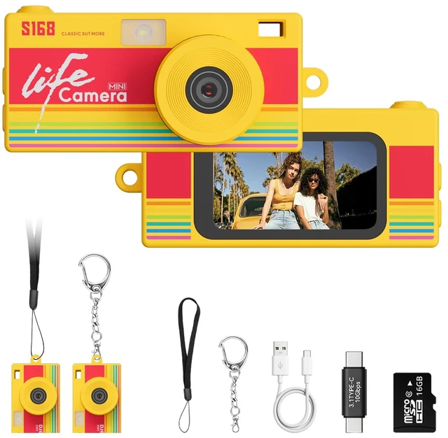 Main image of Mini Keychain Digital Camera, 16GB Card, Y2K Retro Tiny Camera 1440P Video, 2MP Photos, 1.47-Inch IPS Screen, Built-In Flash, Filters, Pocket Size for Kids, Teens, Travel and Vlogging