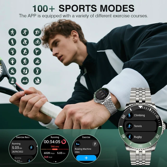 Alt view image 4 of 7 - GPT Smart Watch for Men with Bluetooth Call, Fitness Tracker, IP67, 44mm 1.19" AMOLED, 24/7 Heart Rate/Blood Oxygen/Blood Pressure/Sleep Monitor, 107 Sports Modes, Activity Tracker, Android iOS