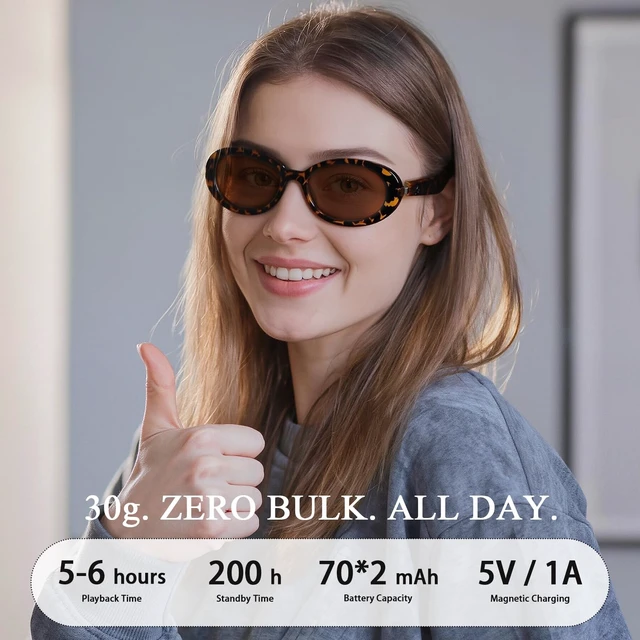 Alt view image 4 of 7 - AI Smart Glasses, Fashion Bluetooth Glasses Cat Eye Frame Thin Temples Tortoise Bluetooth Sunglasses with AI Translation, Free App, Polarized Lenses for Travel, Shopping & Daily Wear