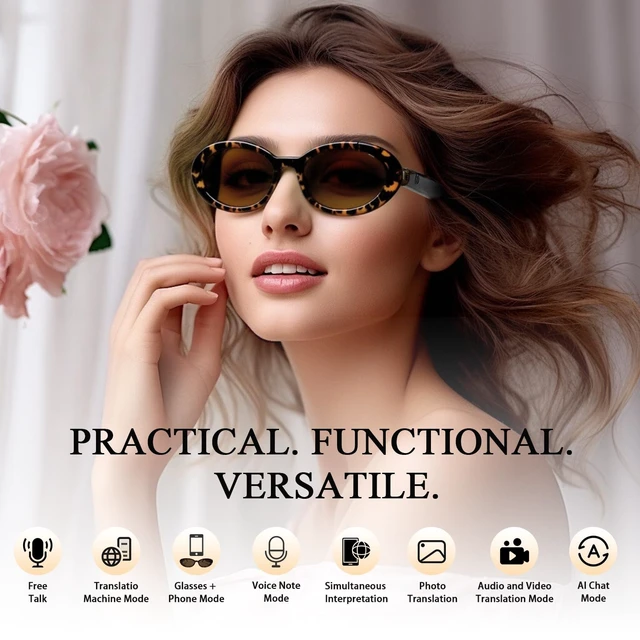 Alt view image 3 of 7 - AI Smart Glasses, Fashion Bluetooth Glasses Cat Eye Frame Thin Temples Tortoise Bluetooth Sunglasses with AI Translation, Free App, Polarized Lenses for Travel, Shopping & Daily Wear