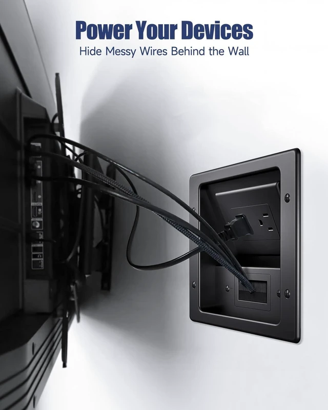 Alt view image 2 of 7 - in Wall Cable Management Kit, Wall Cable Concealer Kit for TV, Recessed Outlet for Low Voltage Cables, Cord Hider Fits All Plugs for Wall Mounted TV & Cable Pass Through, Black