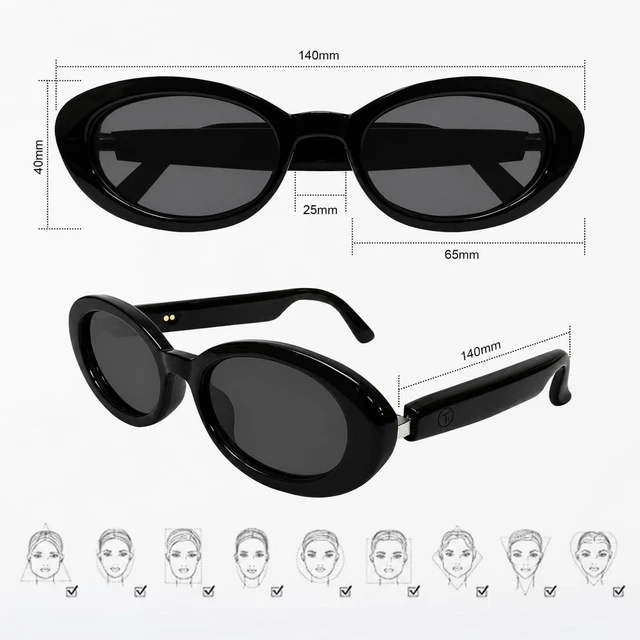 Alt view image 2 of 7 - AI Smart Glasses, Fashion Bluetooth Sunglasses Cat Eye Frame Thin Temples Black Style Bluetooth Glasses with AI Translation, Free App, Polarized Lenses & Open-Ear Audio for Meetings, Driving & Work
