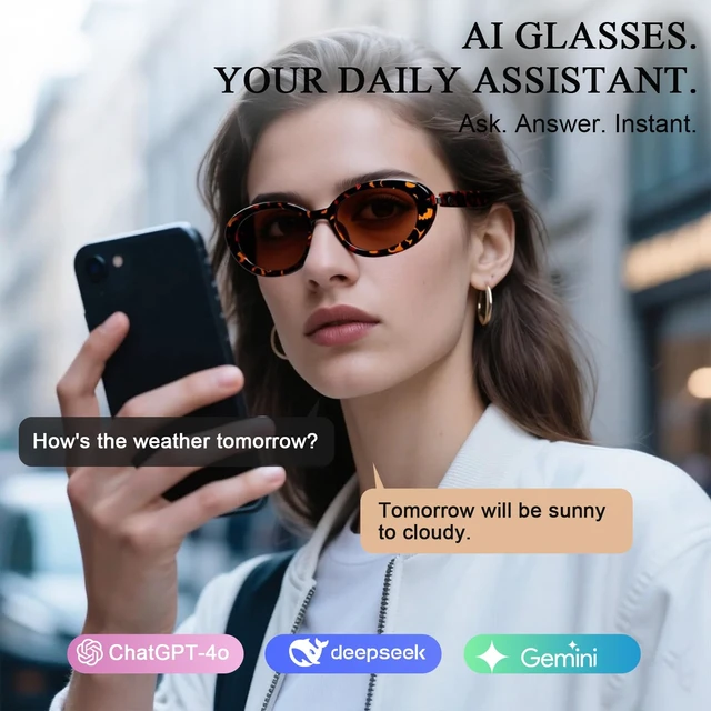 Alt view image 5 of 7 - AI Smart Glasses, Fashion Bluetooth Glasses Cat Eye Frame Thin Temples Tortoise Bluetooth Sunglasses with AI Translation, Free App, Polarized Lenses for Travel, Shopping & Daily Wear