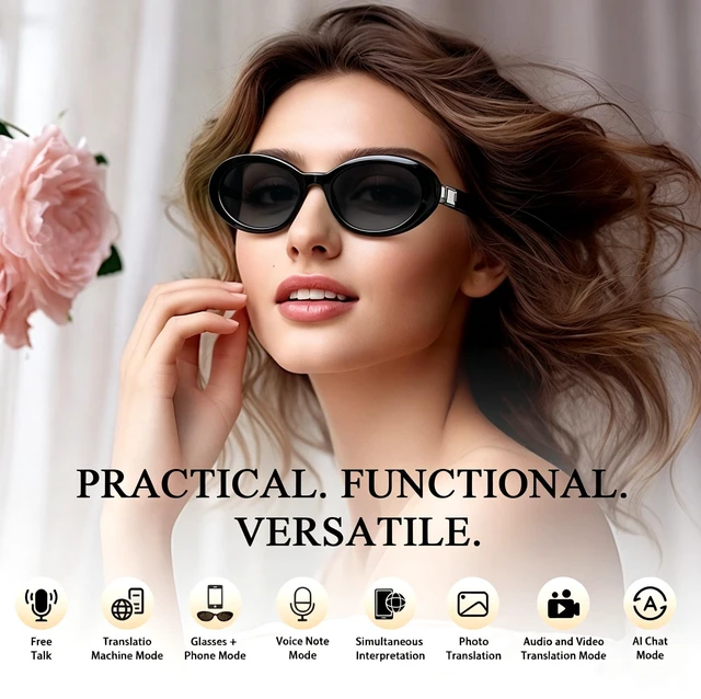 Alt view image 3 of 7 - AI Smart Glasses, Fashion Bluetooth Sunglasses Cat Eye Frame Thin Temples Black Style Bluetooth Glasses with AI Translation, Free App, Polarized Lenses & Open-Ear Audio for Meetings, Driving & Work