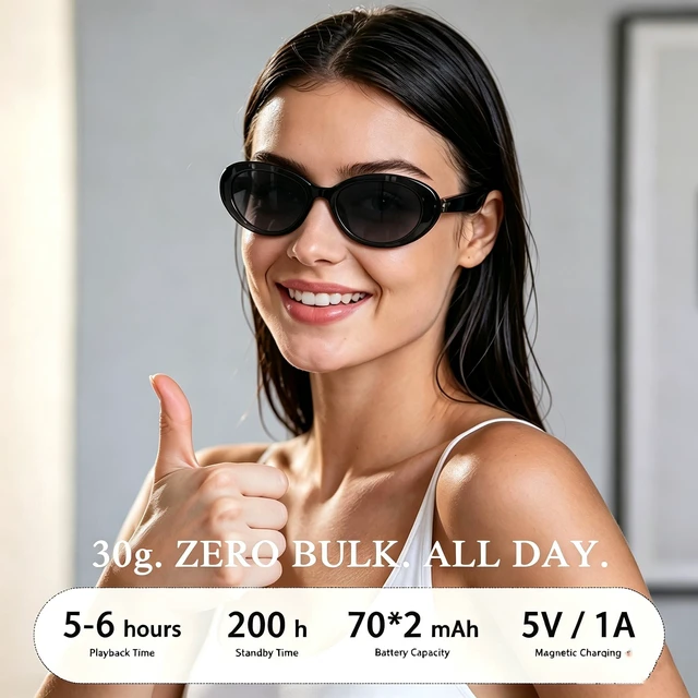 Alt view image 4 of 7 - AI Smart Glasses, Fashion Bluetooth Sunglasses Cat Eye Frame Thin Temples Black Style Bluetooth Glasses with AI Translation, Free App, Polarized Lenses & Open-Ear Audio for Meetings, Driving & Work