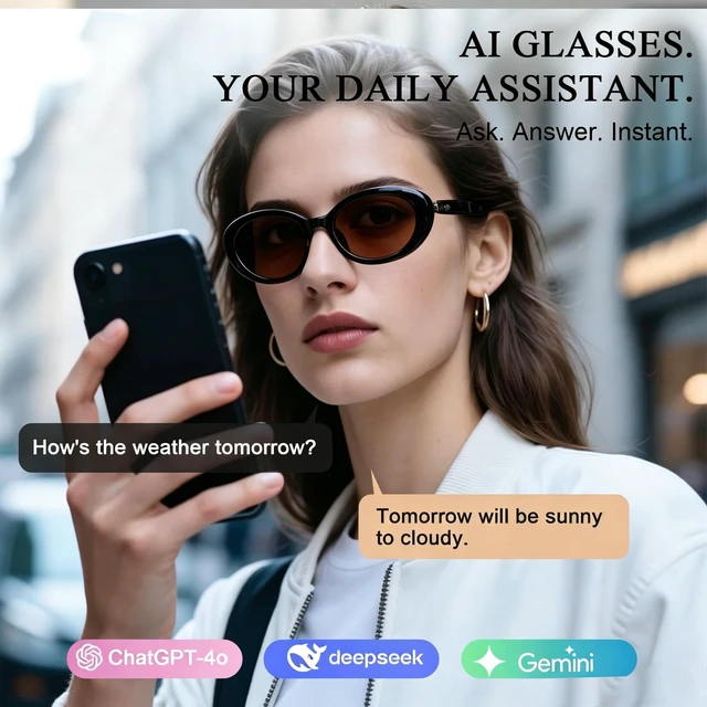 Alt view image 7 of 7 - AI Smart Glasses, Fashion Bluetooth Sunglasses Cat Eye Frame Thin Temples Black Style Bluetooth Glasses with AI Translation, Free App, Polarized Lenses & Open-Ear Audio for Meetings, Driving & Work