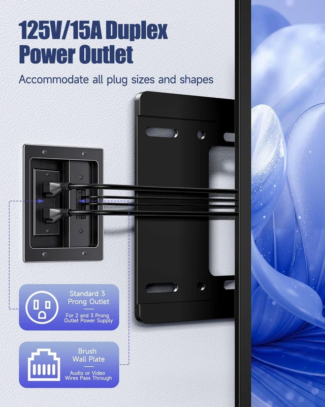 Alt view image 3 of 7 - in Wall Cable Management Kit, Wall Cable Concealer Kit for TV, Recessed Outlet for Low Voltage Cables, Cord Hider Fits All Plugs for Wall Mounted TV & Cable Pass Through, Black