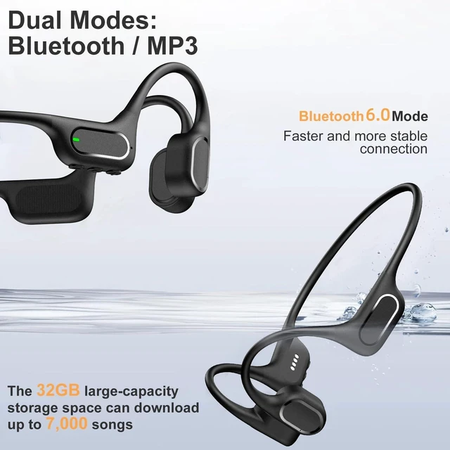 Alt view image 4 of 7 - IP68 Waterproof Swimming Headphones, Bone Conduction Bluetooth 6.0 Headphones, Built-in 32GB MP3 Player, Soft Lightweight Open-Ear Design for Swimming Marathons Showers Cycling(Black