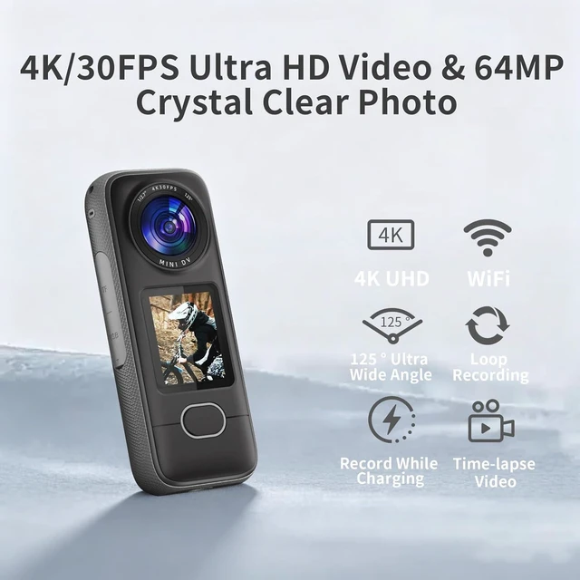 Alt view image 2 of 7 - 4K Action Camera, 3.5Hrs Battery Life Body Camera Hands-Free Recording, IPX6 Waterproof Portable Vlogging Camera with 1.4" HD Screen, Video Recorder with WiFi for Travel, Cycling, Motorcycle, Bloggers