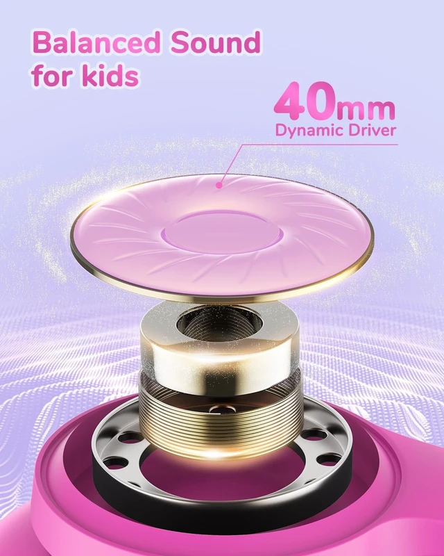 Alt view image 5 of 7 - BTH26 Active Noise Cancelling Headphones for Kids, 60H Playtime SafeSound Tech 3.1, USB C Fast Charging, Bluetooth5.4, Kids Bluetooth Headphones, with Mic AUX Cord for iPad Airplane, Pink