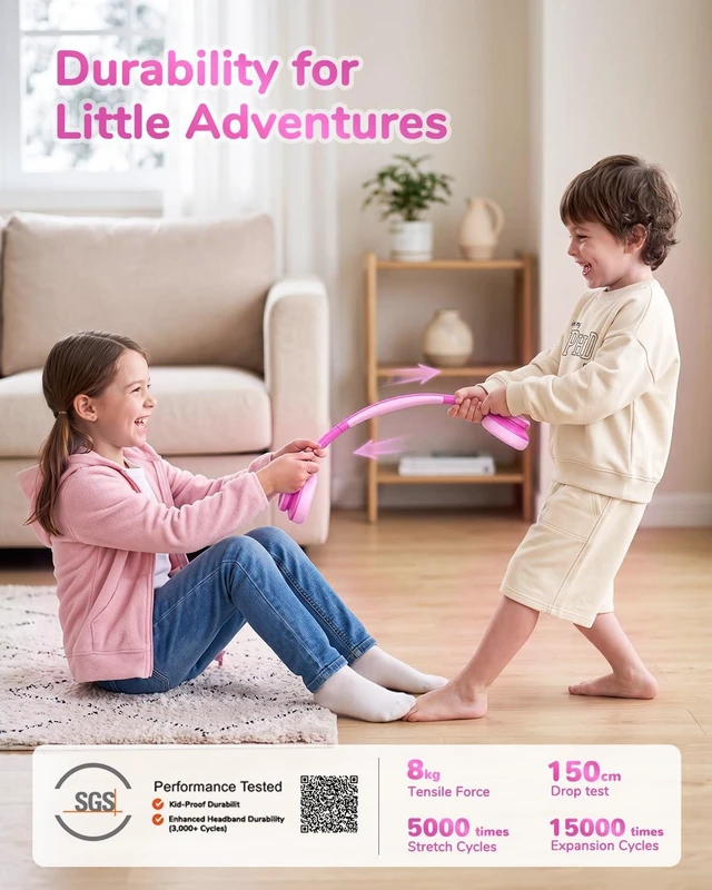 Alt view image 6 of 7 - BTH26 Active Noise Cancelling Headphones for Kids, 60H Playtime SafeSound Tech 3.1, USB C Fast Charging, Bluetooth5.4, Kids Bluetooth Headphones, with Mic AUX Cord for iPad Airplane, Pink