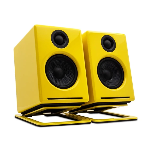 Alt view image 2 of 5 - DS1M Metal Speaker Stands Pair Desktop Speaker Stands for Computer Speakers, Studio Monitors and Bookshelf Speakers - Yellow
