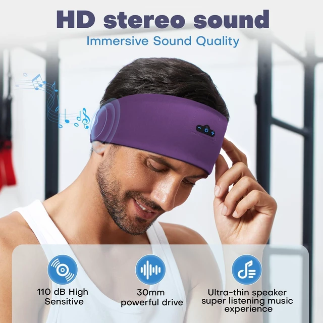 Alt view image 3 of 7 - Sleep Headphones Bluetooth Headband for Side Sleeper, 17H Playtime, Wireless Headband Headphones with HD Stereo Speakers for Workout,Running,Yoga, Ideal Gifts for Men, Women, Teens, Black + Purple