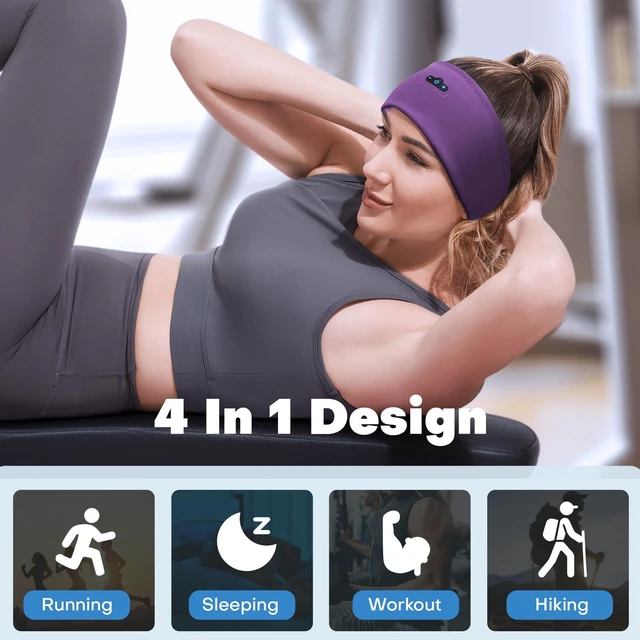 Alt view image 4 of 7 - Sleep Headphones Bluetooth Headband for Side Sleeper, 17H Playtime, Wireless Headband Headphones with HD Stereo Speakers for Workout,Running,Yoga, Ideal Gifts for Men, Women, Teens, Black + Purple