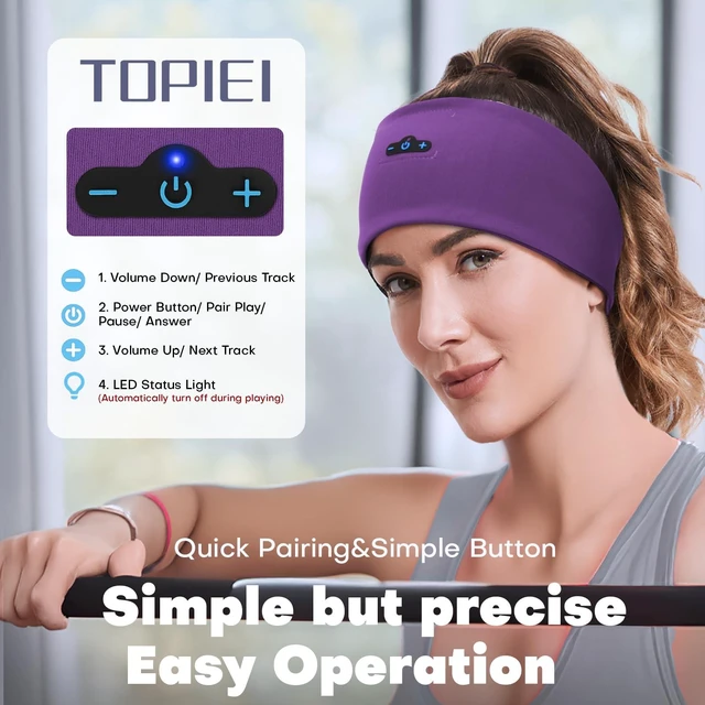 Alt view image 5 of 7 - Sleep Headphones Bluetooth Headband for Side Sleeper, 17H Playtime, Wireless Headband Headphones with HD Stereo Speakers for Workout,Running,Yoga, Ideal Gifts for Men, Women, Teens, Black + Purple