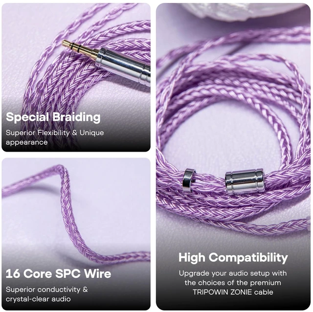 Alt view image 3 of 7 - Tripowin Zonie 16 Core Silver Plated IEM Cable, 2pin 0.78mm, 3.5mm 1.25m SPC in Ear Monitor Wire, Earphone Upgraded Cords for 7hz Zero:2 Orchestra Lite Cadenza Hype4 Supermix4, Lavender