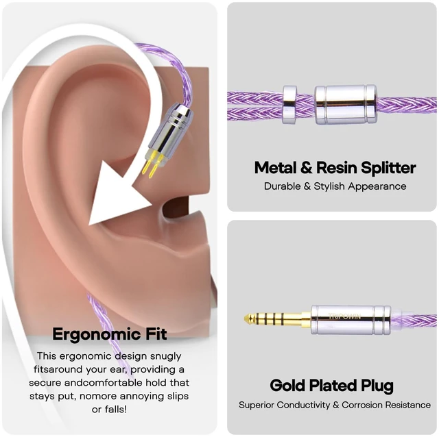 Alt view image 6 of 7 - Tripowin Zonie 16 Core Silver Plated IEM Cable, 2pin 0.78mm, 3.5mm 1.25m SPC in Ear Monitor Wire, Earphone Upgraded Cords for 7hz Zero:2 Orchestra Lite Cadenza Hype4 Supermix4, Lavender