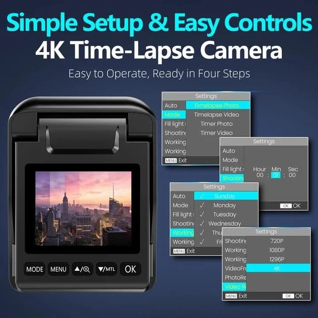 Alt view image 5 of 7 - Time Lapse Camera WiFi, 4K Outdoor Timelapse Camera with App, Solar Ready, IP66 Waterproof, 110° Wide Angle, Long Battery Life, 32GB Card, for Construction, Building & Renovation Monitoring