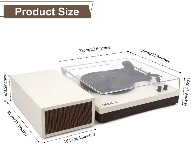 Alt view image 5 of 7 - Vinyl Record Player with Speaker & Belt-Drive Turntable Bluetooth Vintage Wood Record Players 33/45/78 Turntable & RCA Output & Auto Off for Beginner, Entertainment and Home Decor, Milk White