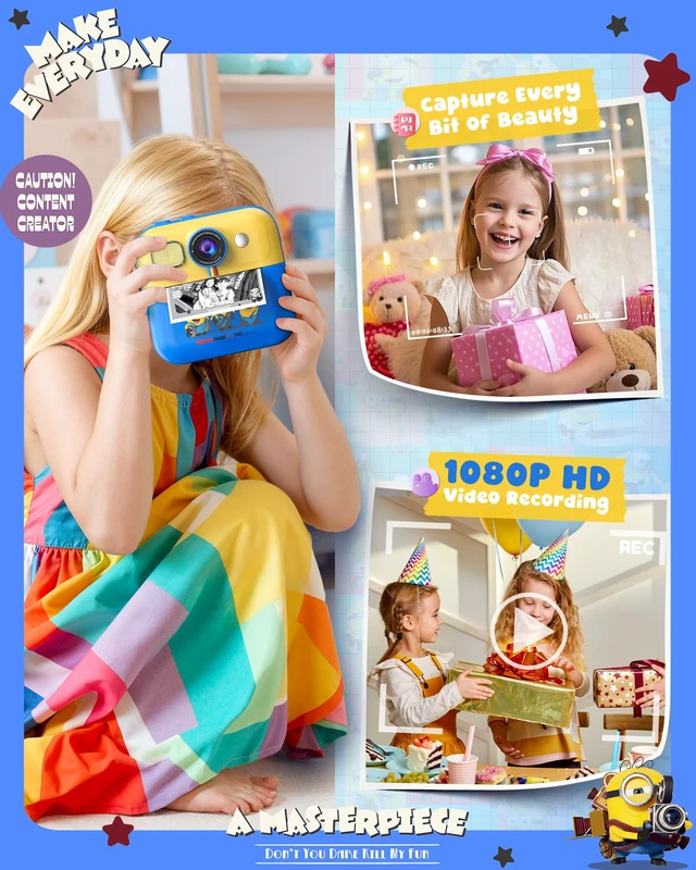 Alt view image 3 of 7 - Kids Camera Instant Print, Minions Digital Video Instant Print Camera for Kids, Selfie Toddler Cameras Christams Birthday Gifts for Boys Girls Age 3-12
