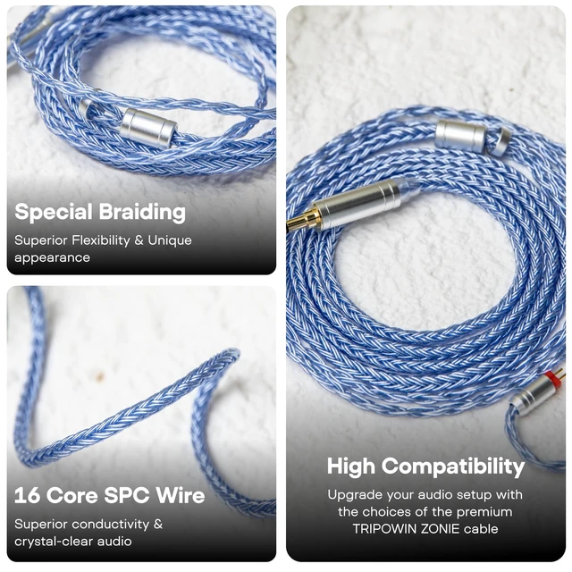 Alt view image 3 of 7 - Tripowin Zonie 16 Core Silver Plated IEM Cable, 2pin 0.78mm, 3.5mm 1.25m SPC in Ear Monitor Wire, Earphone Upgraded Cords for 7hz Zero:2 Orchestra Lite Cadenza Hype4 Supermix4, Blue
