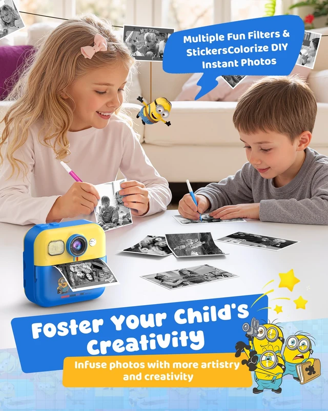 Alt view image 4 of 7 - Kids Camera Instant Print, Minions Digital Video Instant Print Camera for Kids, Selfie Toddler Cameras Christams Birthday Gifts for Boys Girls Age 3-12