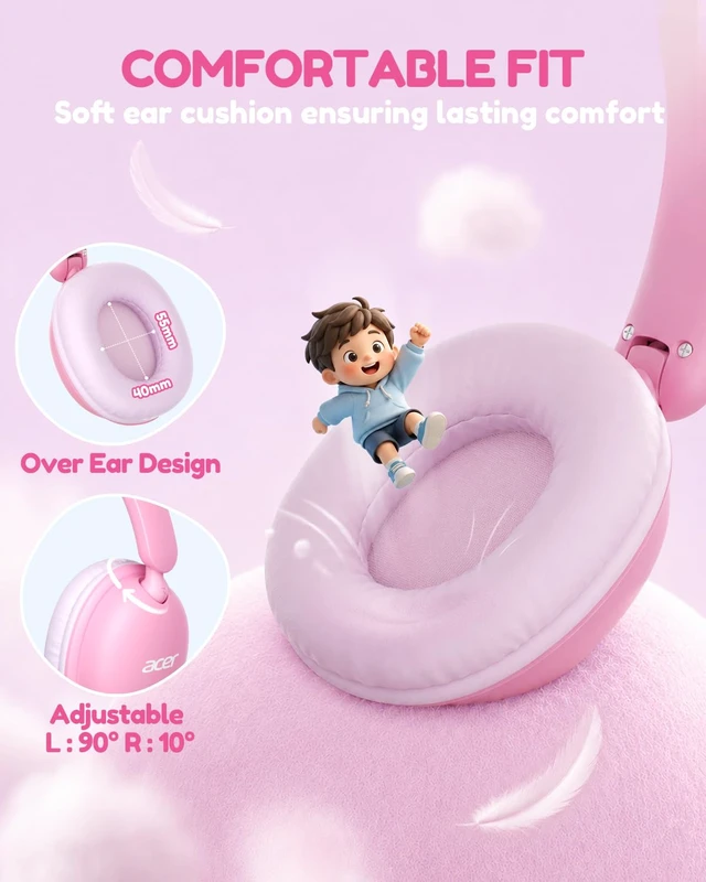 Alt view image 4 of 7 - OHW355 Kids Headphones with Cord for School,Over Ear Wired Headphones 74/85dB Volume Limit, Foldable 3.5mm Jack, Stereo Sound for Tablet/Computer/Travel/Chromebook-Pink