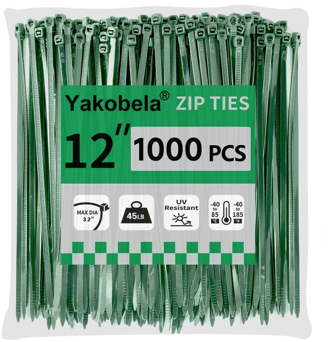 Main image of Green Zip Ties 12", 1000 Pack, Cable Ties UV Resistant, Wire Ties 45 lbs Tensile Strength for Garden, Plants, Fence, Holiday Lights