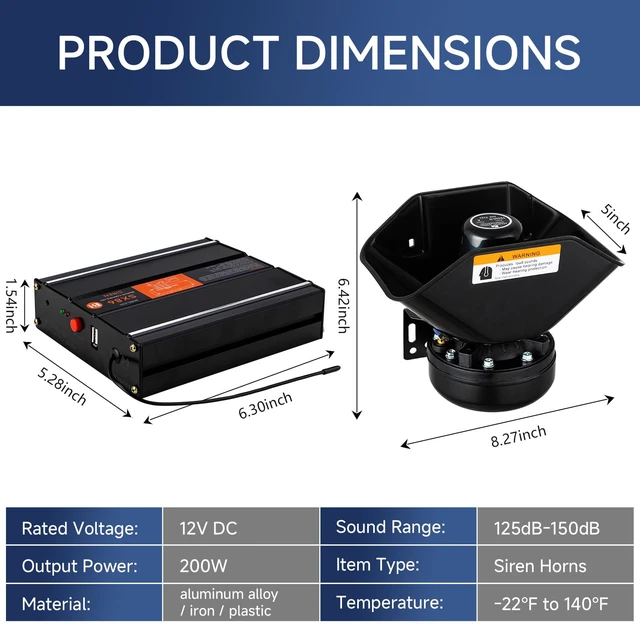 Alt view image 7 of 7 - Police Siren for Truck Car 12V PA System Kit Remote Control Wireless Wireless Remote Control, High-Power Aluminum Unit, Efficient Heat Dissipation, 21 Sound Modes, 150dB, Waterproof