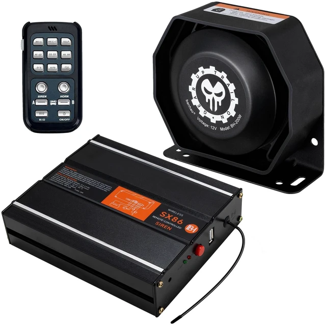 Main image of Police Siren for Car Truck 12V Remote Control PA System Kit Wireless Wireless Remote Control, High-Power Aluminum Unit, Efficient Heat Dissipation, 21 Sound Modes, 150dB, Waterproof
