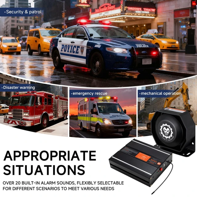 Alt view image 4 of 7 - Police Siren for Car Truck 12V Remote Control PA System Kit Wireless Wireless Remote Control, High-Power Aluminum Unit, Efficient Heat Dissipation, 21 Sound Modes, 150dB, Waterproof