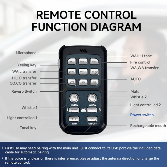 Alt view image 5 of 7 - Police Siren for Car Truck 12V Remote Control PA System Kit Wireless Wireless Remote Control, High-Power Aluminum Unit, Efficient Heat Dissipation, 21 Sound Modes, 150dB, Waterproof