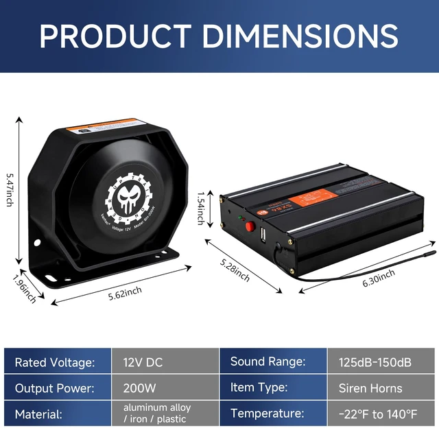 Alt view image 7 of 7 - Police Siren for Car Truck 12V Remote Control PA System Kit Wireless Wireless Remote Control, High-Power Aluminum Unit, Efficient Heat Dissipation, 21 Sound Modes, 150dB, Waterproof