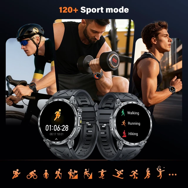 Alt view image 5 of 7 - Military Smart Watches for Men (Answer/Make Call), 1.7" HD Mens Watches, 50+Days Fitness Tracker, Flashlight 100+ Sports Modes, Blood Pressure/Heart Rate/SpO2 Compatible with Android iPhone