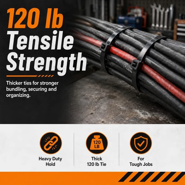 Alt view image 5 of 7 - Zip Ties Heavy Duty 8 inch, 500 Pack Black Thick Zip Ties 120lb Tensile Strength, UV Resistant Nylon Wire Tie for Industrial, Electrical, Automotive, Garden, Outdoor & Bulk Organization Use
