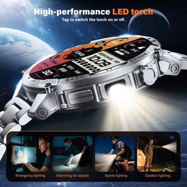 Alt view image 3 of 7 - Military Smart Watches for Men (Answer/Make Call), 1.7" HD Mens Watches, 50+Days Fitness Tracker, Flashlight 100+ Sports Modes, Blood Pressure/Heart Rate/SpO2 Compatible with Android iPhone