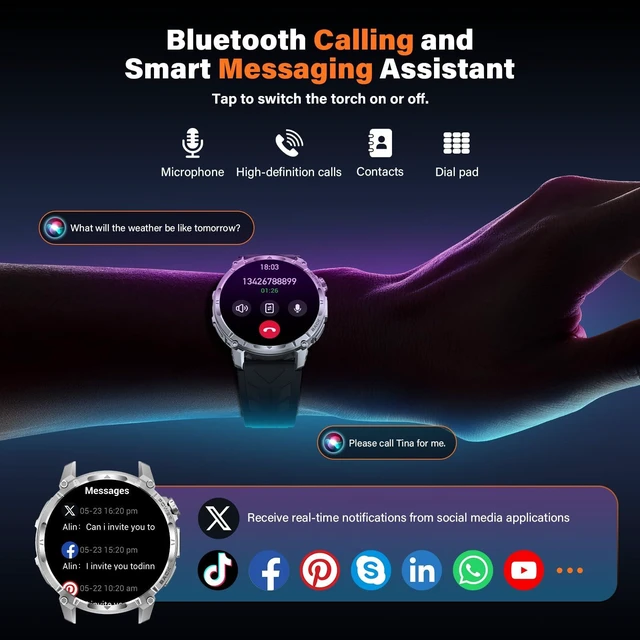 Alt view image 4 of 7 - Military Smart Watches for Men (Answer/Make Call), 1.7" HD Mens Watches, 50+Days Fitness Tracker, Flashlight 100+ Sports Modes, Blood Pressure/Heart Rate/SpO2 Compatible with Android iPhone