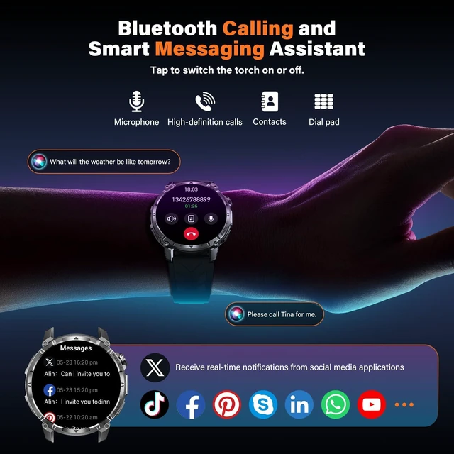 Alt view image 4 of 7 - Military Smart Watches for Men (Answer/Make Call), 1.7" HD Mens Watches, 50+Days Fitness Tracker, Flashlight 100+ Sports Modes, Blood Pressure/Heart Rate/SpO2 Compatible with Android iPhone