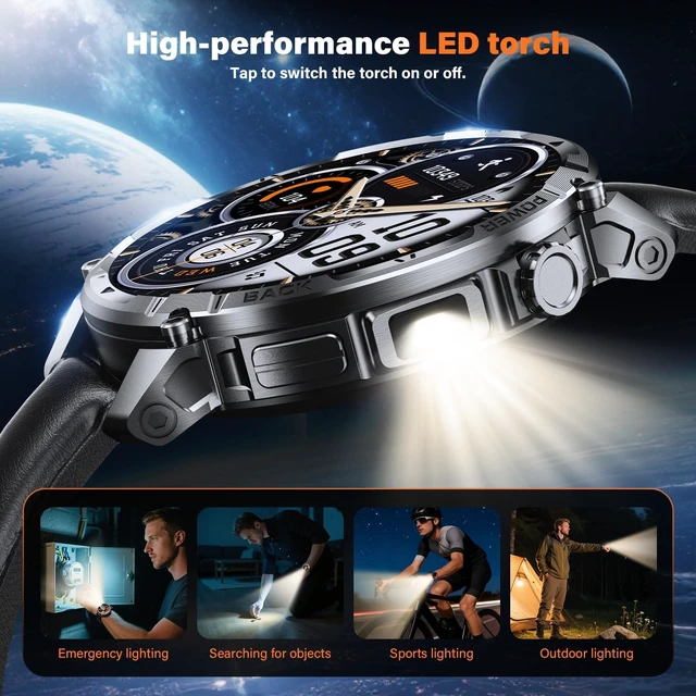 Alt view image 3 of 7 - Military Smart Watches for Men (Answer/Make Call), 1.7" HD Mens Watches, 50+Days Fitness Tracker, Flashlight 100+ Sports Modes, Blood Pressure/Heart Rate/SpO2 Compatible with Android iPhone