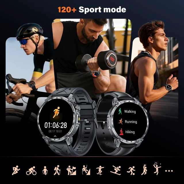 Alt view image 5 of 7 - Military Smart Watches for Men (Answer/Make Call), 1.7" HD Mens Watches, 50+Days Fitness Tracker, Flashlight 100+ Sports Modes, Blood Pressure/Heart Rate/SpO2 Compatible with Android iPhone