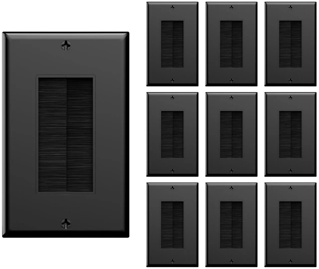Main image of Brush Wall Plate, Cable Pass Through Insert for Wires, Black, 10-Pack Insert for Low-Voltage Cables Wires, Single Gang Cable Access Strap, HDTV/HDMI Wall Socket, Home Theater Systems Compatible
