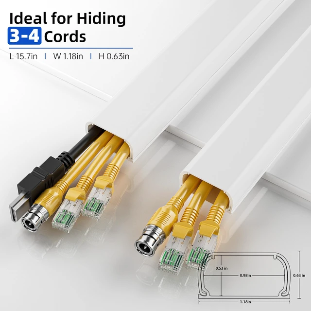 Alt view image 2 of 7 - Large 142in Cord Hider for 3-4 Cords, Cord Covers for Wires on Wall, Easier Install Wire Covers for Cords on Wall, Cable Wire Hider, Cable Cover Management Raceway, W1.18 H0.63in, White