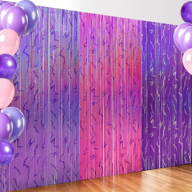 Main image of 3 Pack Demon Hunters Birthday Foil Fringe Curtains Decor, Pink Purple Demon Energy Pattern Backdrop Sparkling Holographic Laser 6.6ft Streamer-Korean Idol Decor for Party Birthday Baby Shower