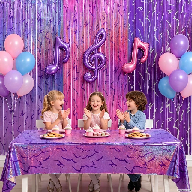 Alt view image 3 of 7 - 3 Pack Demon Hunters Birthday Foil Fringe Curtains Decor, Pink Purple Demon Energy Pattern Backdrop Sparkling Holographic Laser 6.6ft Streamer-Korean Idol Decor for Party Birthday Baby Shower