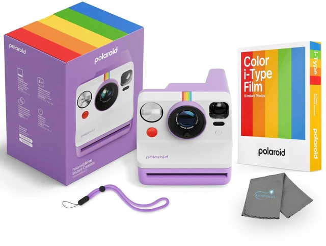 Main image of Now 3rd Generation i-Type Instant Camera + 8 i-Type Color Film Bundle, Purple, Camera Bundle with a Lumintrail Lens Cleaning Cloth