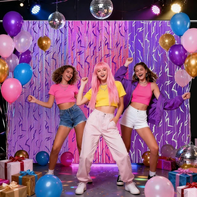 Alt view image 5 of 7 - 3 Pack Demon Hunters Birthday Foil Fringe Curtains Decor, Pink Purple Demon Energy Pattern Backdrop Sparkling Holographic Laser 6.6ft Streamer-Korean Idol Decor for Party Birthday Baby Shower