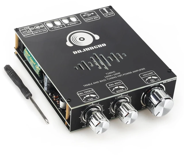 Main image of 320W Audio Amplifier Board with Treble and Bass Control, DC 12-36V, Bluetooth 5.2 and AUX Inputs, 2.0 Channel Stereo AMP Board for DIY Wireless Speakers (Black3 T160HS)