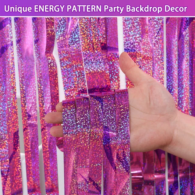 Alt view image 4 of 7 - 3 Pack Demon Hunters Birthday Foil Fringe Curtains Decor, Pink Purple Demon Energy Pattern Backdrop Sparkling Holographic Laser 6.6ft Streamer-Korean Idol Decor for Party Birthday Baby Shower