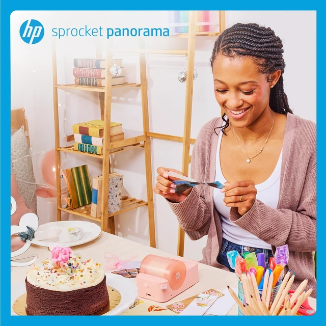 Alt view image 7 of 7 - Sprocket Panorama Instant Color Label & Smartphone Photo Printer - Portable - Personalize Prints 2 x.5- 9 on Zink Sticky-Back Photos - Create Photobooth Strips & Custom Designs in App - Pink